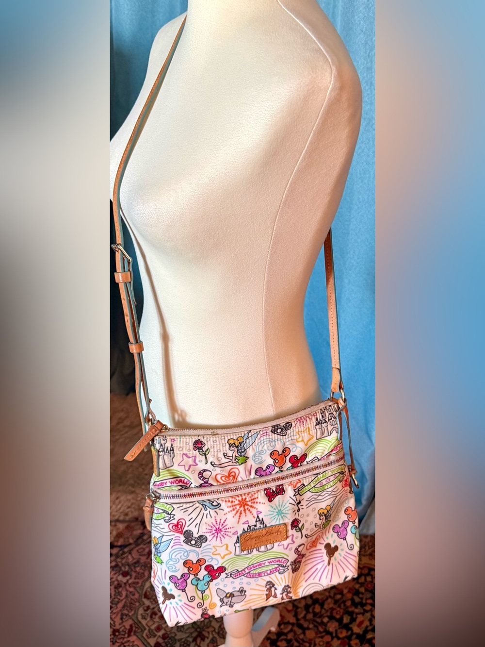 Dooney & Bourke Disney Multicolor Animation Print Crossbody on White - Picture 5 of 11